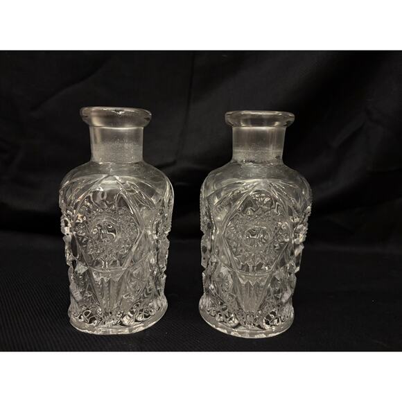 Antique Pressed Glass Perfume Bottles Set of 2 5.5” Tall Heavy Cottagecore - Picture 2 of 11